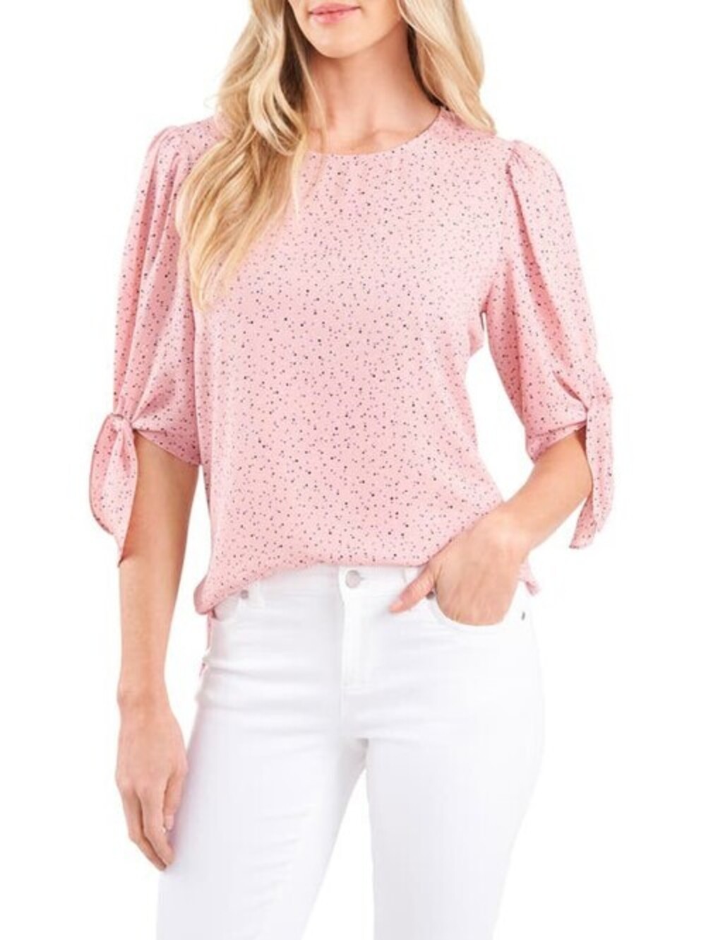 CeCe Delicate Tie Sleeve Blouse in Mountain Rose Size XXS